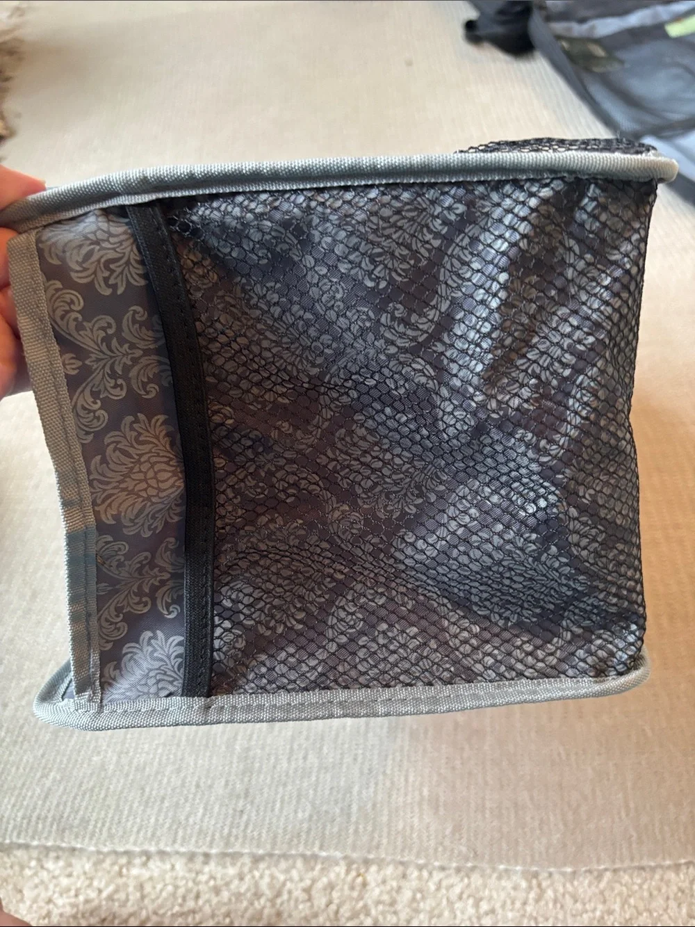 Mary Kay Gray Patterned Organizer Caddy with Black Mesh Pockets